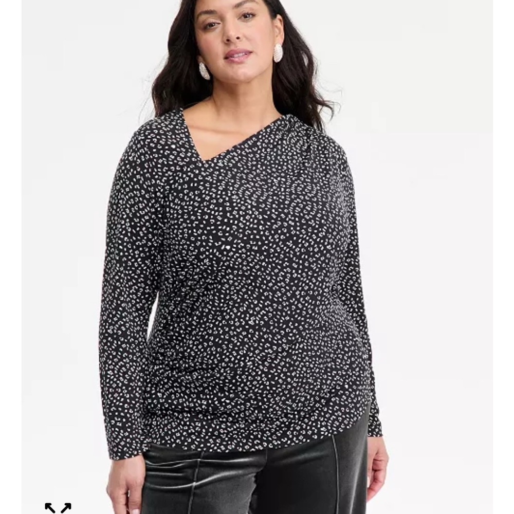 I.N.C. International Concepts Asymmetric Neck Long Sleeve Black and White Top